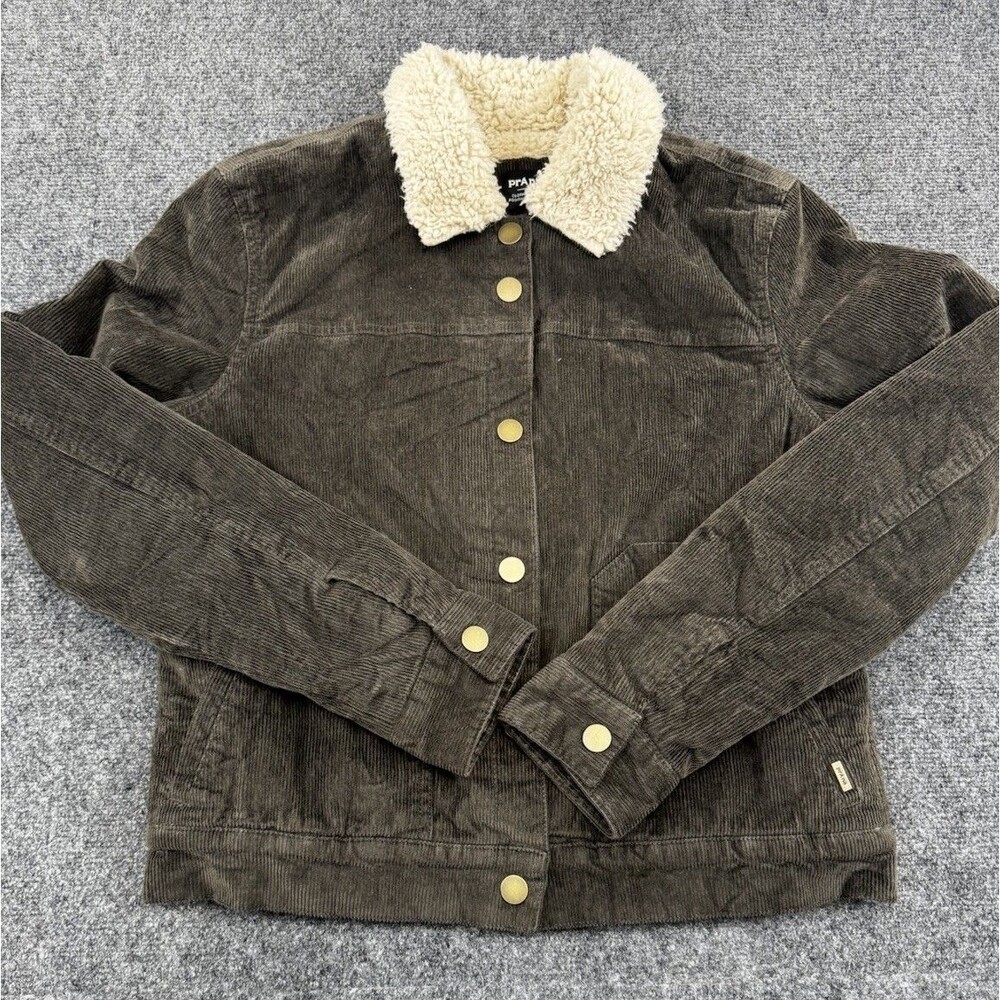 prAna Corduroy Jacket Womens M Green Sherpa Collar Button Front Mid-Length